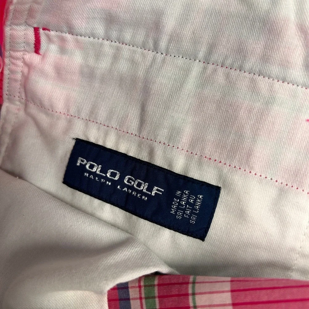 Polo Golf Ralph Lauren Short Mens 36 Madras Plaid Pink Green Cotton Flat Front